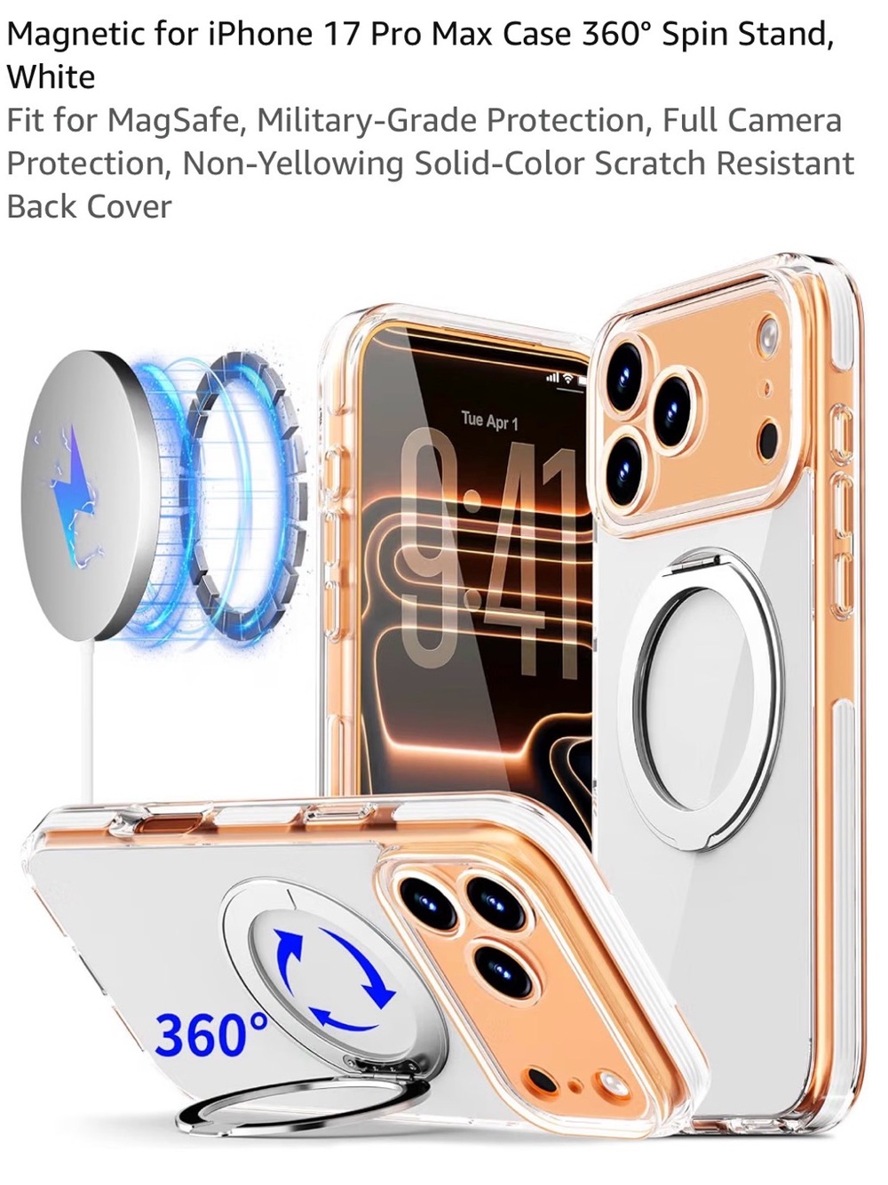 I phone 17 Pro max case with stand military grade protection white